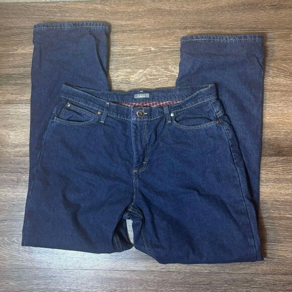 Cabela's Outdoor Gear Red Fleece Lined Insulated Denim Jeans Womens Size 14 - Picture 1 of 8